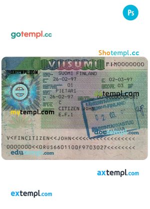 FINLAND entry visa PSD template, completely editable, with fonts