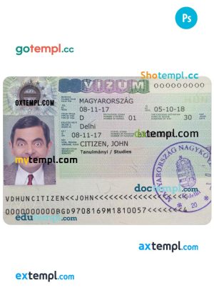 HUNGARY travel visa PSD template, with fonts