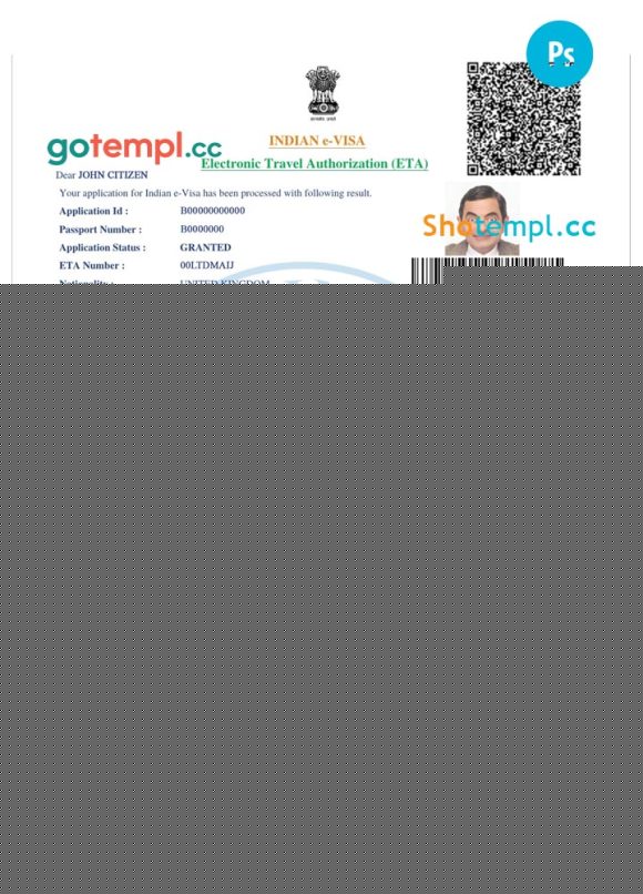 editable template, INDIA electronic visa PSD template, fully editable