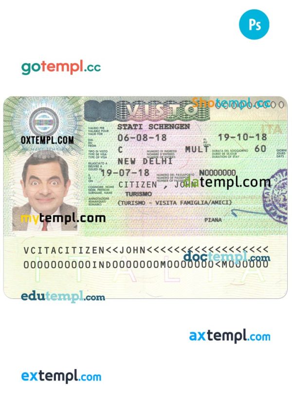 editable template, ITALY schengen visa PSD template, fully editable