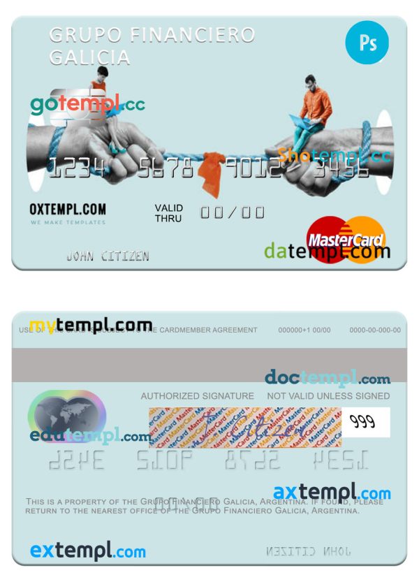 editable template, Argentina Grupo Financiero Galicia mastercard template in PSD format