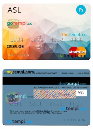 Australia Australian Settlements Limited (ASL) mastercard template in PSD format