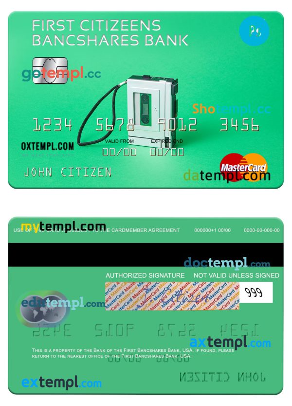 editable template, USA First Citizens BancShares Bank mastercard template in PSD format