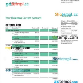 editable template, BANK of the West company checking account statement Word and PDF template