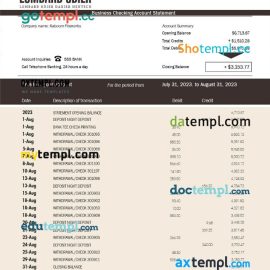 editable template, Lombard Odier Bank enterprise account statement Word and PDF template