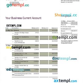 editable template, Onesavings Bank business checking account statement Word and PDF template
