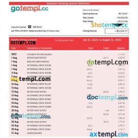 editable template, Popular Bank firm account statement Word and PDF template