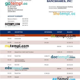 editable template, Prosperity Bancshares Inc company checking account statement Word and PDF template