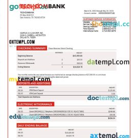 editable template, TECHCOMBANK corporate checking account statement Word and PDF template