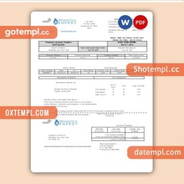 Florida Pensacola Energy business utility bill, PDF and WORD template