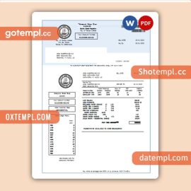Florida water business utility bill, Word and PDF template, 2 pages