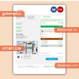 Green utility business utility bill, Word and PDF template, 2 pages