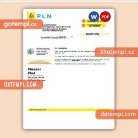 PLN electricity business utility bill, Word and PDF template
