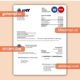 PTT gas business utility bill, Word and PDF template, 4 pages, version 3