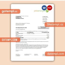 Prioenergie business utility bill, Word and PDF template