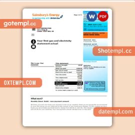 Sainsbury- Energy (British Gas) business utility bill , Word and PDF template