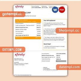San Francisco Xfinity Comcast business utility bill, PDF and WORD template