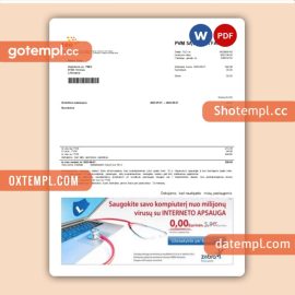 Teo LT business utility bill, Word and PDF template, 4 pages, version 3