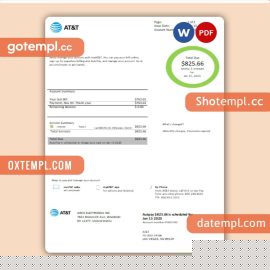 Texas AT&T easy to fill business utility bill, Word and PDF template