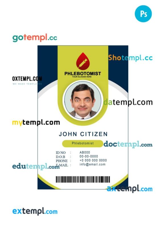 Phlebotomist ID card PSD template, version 2