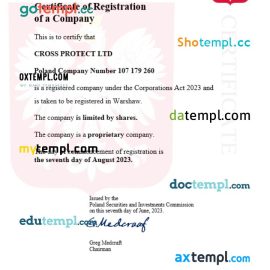 Poland business registration certificate Word and PDF template