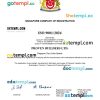 Singapore business registration certificate Word and PDF template