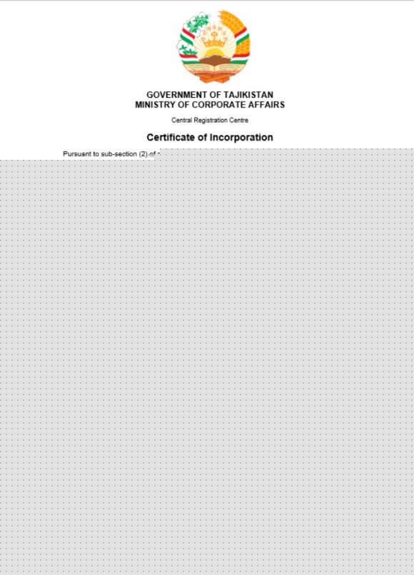 Tajikistan business registration certificate Word and PDF template