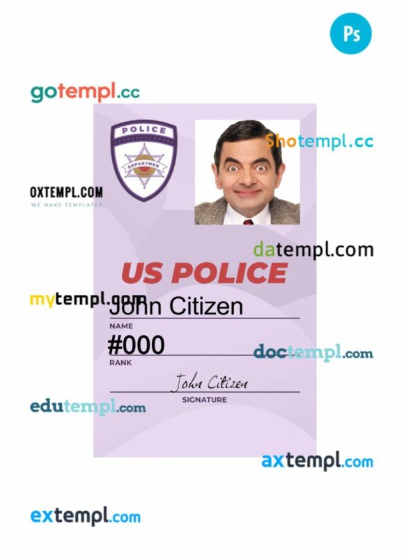 USA police department ID card PSD template, version 10
