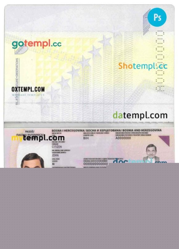 Bosnia & Herzegovina passport editable PSD files, scan and photo look templates, 2 in 1 - Image 2