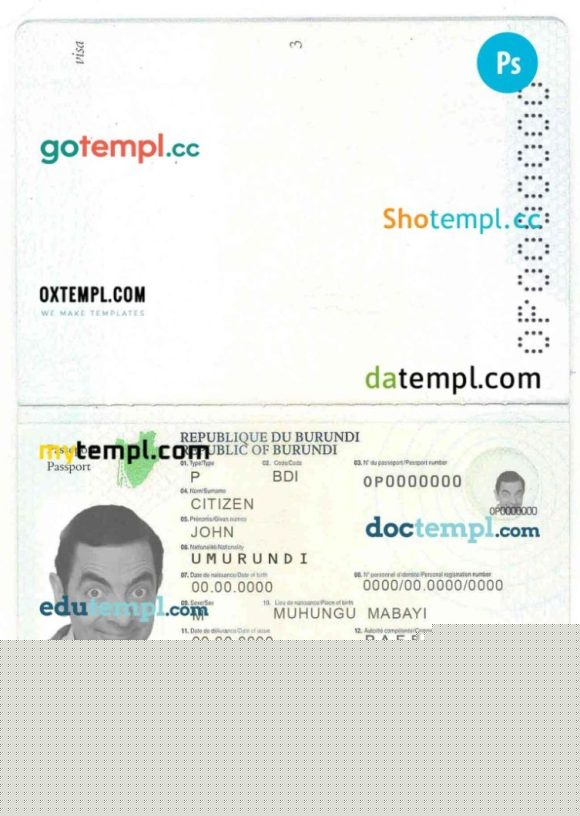 Burundi passport editable PSD files, scan and photo-realistic look (2011-2019), 2 in 1 - Image 2