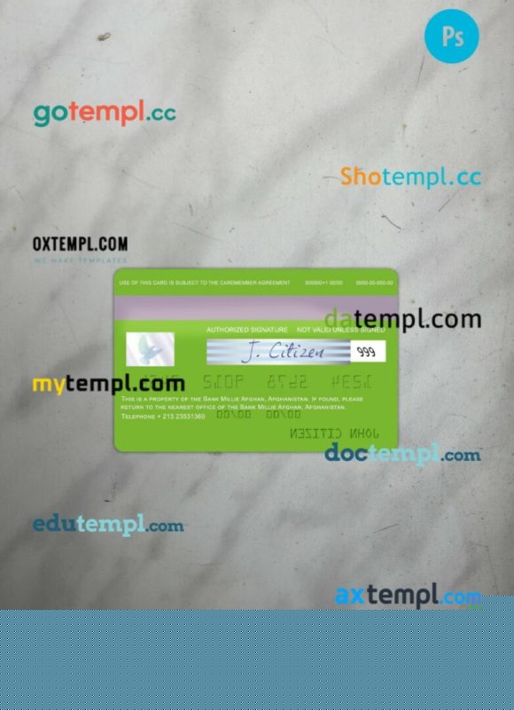 Afghanistan Bank Millie Afghan visa card PSD, scan and photo-realistic snapshot, 2 in 1 - Image 2
