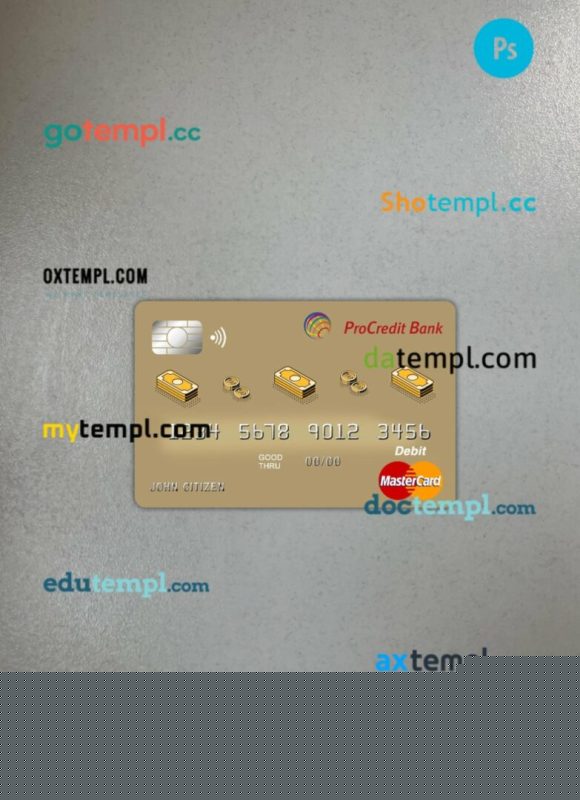 Albania Procredit bank mastercard PSD scan and photo taken image, 2 in 1