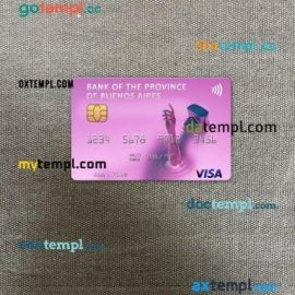 Argentina Bank of the Province of Buenos Aires visa card PSD scan and photo-realistic snapshot, 2 in 1