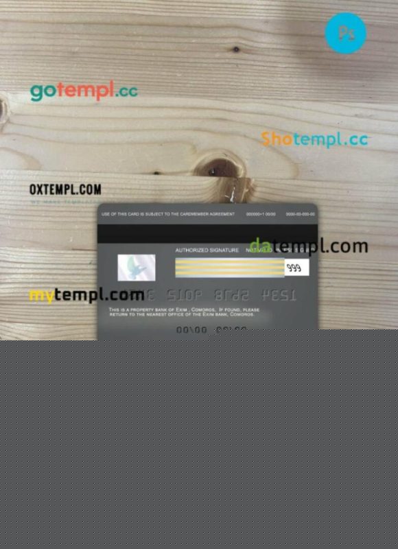 Comoros Exim bank visa card PSD scan and photo-realistic snapshot, 2 in 1 - Image 2