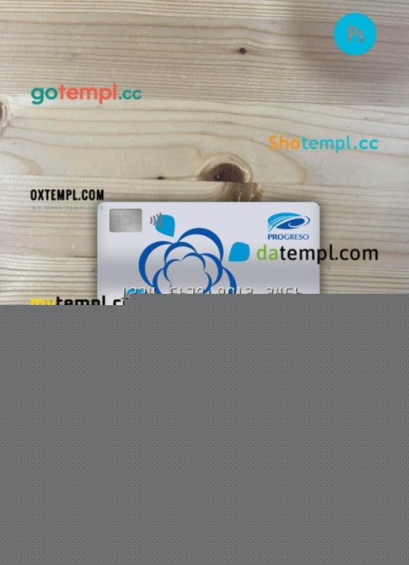Dominican Republic Progreso bank visa debit card PSD scan and photo-realistic snapshot, 2 in 1
