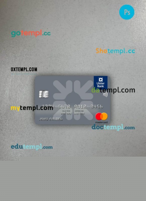 Ireland Ulster Bank Ireland mastercard PSD scan and photo taken image, 2 in 1