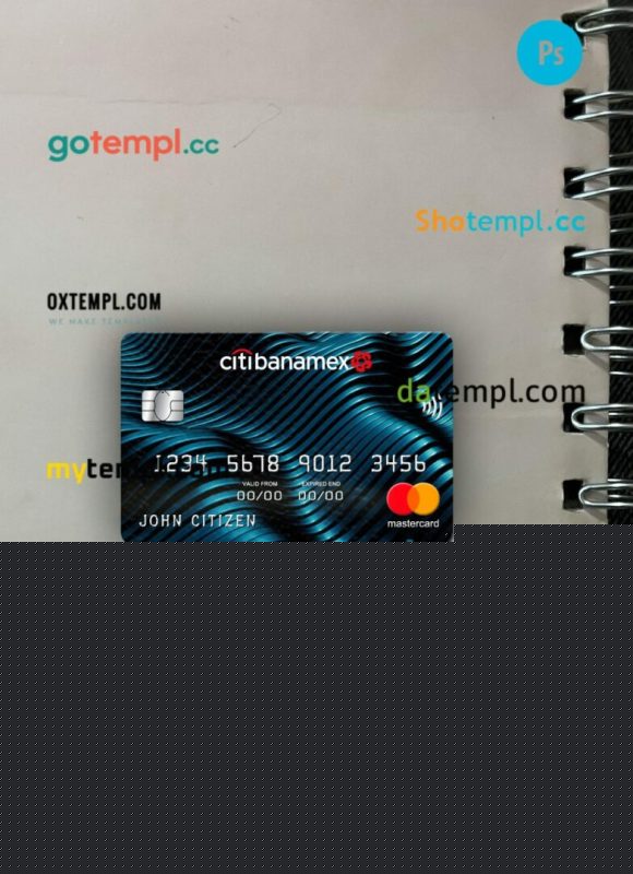 Mexico Citibanamex bank mastercard PSD scan and photo taken image, 2 in 1