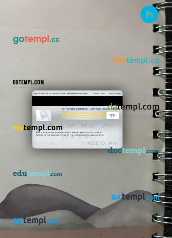 Montenegro Atlasmont Bank visa classic card PSD scan and photo-realistic snapshot, 2 in 1 - Image 2
