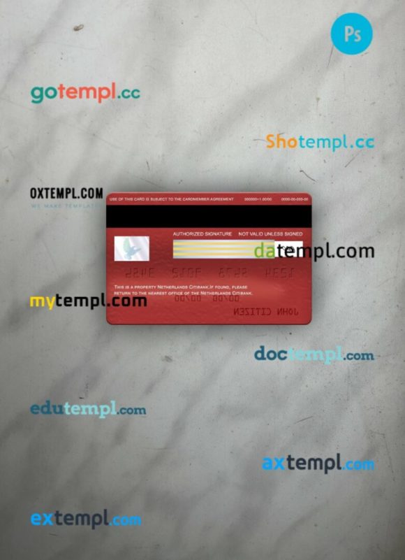 Netherlands Citibank visa classic card PSD scan and photo-realistic snapshot, 2 in 1 - Image 2