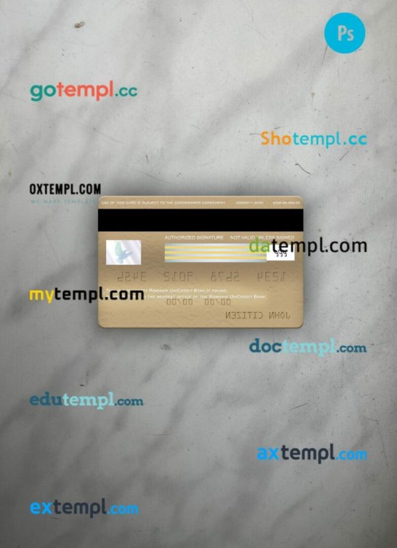 Romania UniCredit Bank visa gold card PSD scan and photo-realistic snapshot, 2 in 1 - Image 2