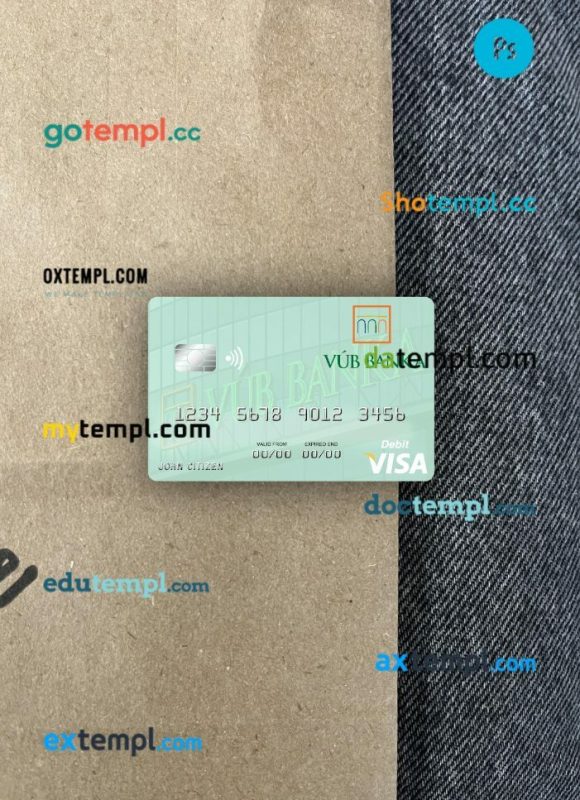 Slovakia VÚB Banka visa debit card PSD scan and photo-realistic snapshot, 2 in 1