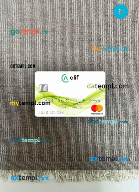 Tajikistan Alif Bank mastercard PSD scan and photo taken image, 2 in 1