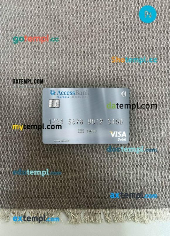 Tanzania AccessBank visa debit card PSD scan and photo-realistic snapshot, 2 in 1