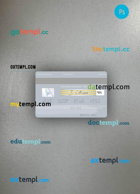 Timor-Leste Banco Nacional Ultramarino building visa debit card PSD scan and photo-realistic snapshot, 2 in 1 - Image 2