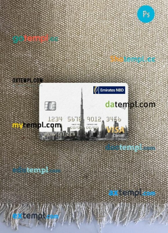 UAE Dubai Emirates NBD bank visa classic PSD scan and photo-realistic snapshot, 2 in 1
