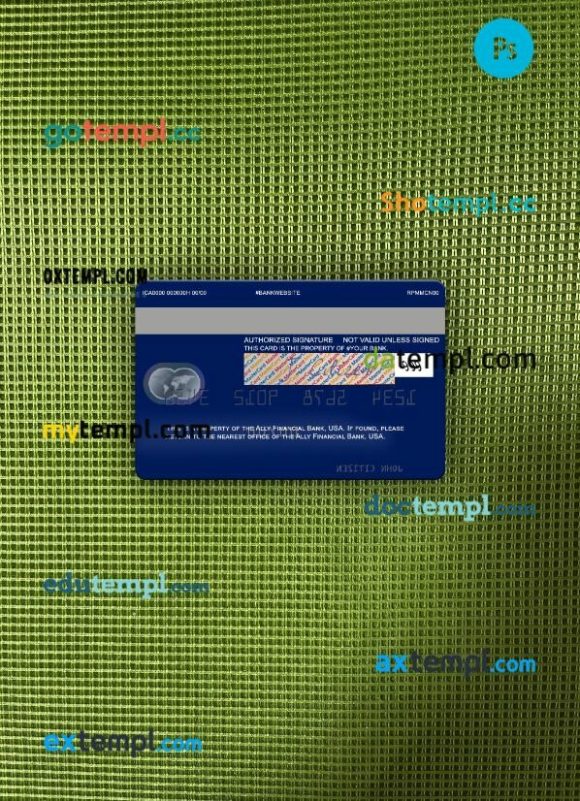 USA Ally Financial Bank mastercard PSD scan and photo taken image, 2 in 1 - Image 2