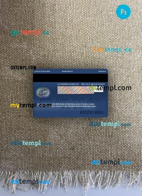 USA BMO Bank of Montreal bank mastercard PSD scan and photo taken image, 2 in 1 - Image 2