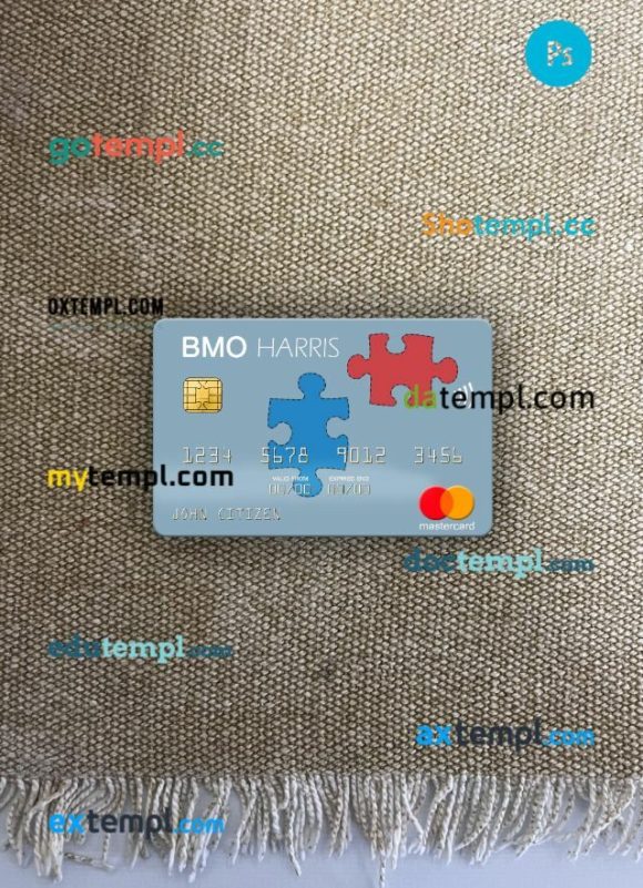 USA BMO Harris Bank mastercard PSD scan and photo taken image, 2 in 1