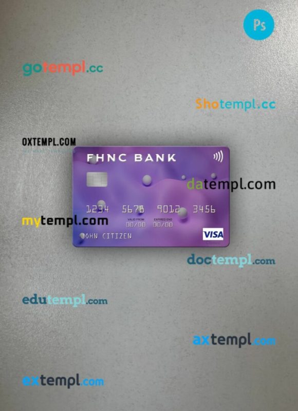 USA First Horizon National Corporation Bank visa card PSD scan and photo-realistic snapshot, 2 in 1