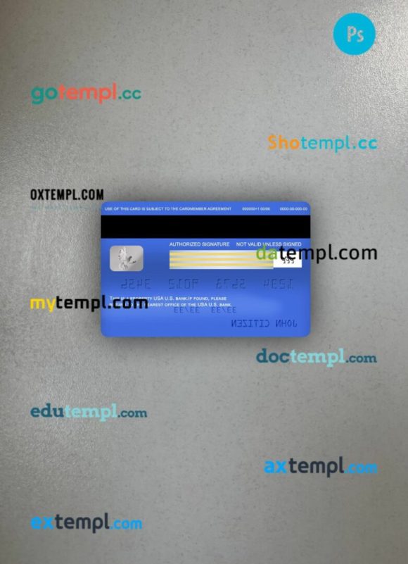 USA U.S. bank visa classic card PSD scan and photo-realistic snapshot, 2 in 1 - Image 2